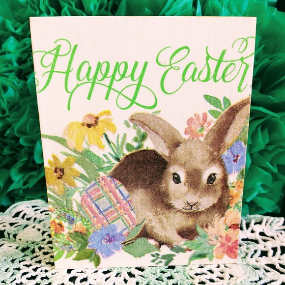 HAND CRAFTED EASTER MINI WOOD SIGN/TIERED TRAY DECOR/BUNNY RABBIT HOME DECOR - Picture 1 of 4